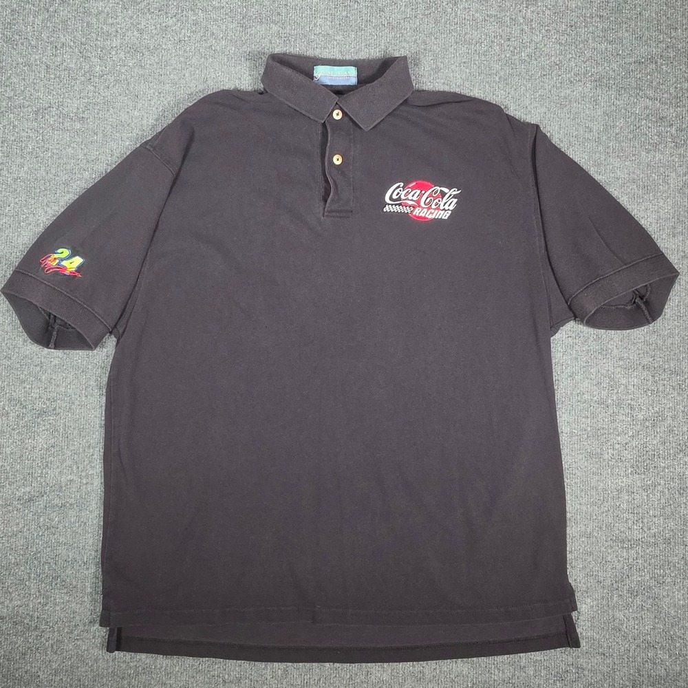 Vintage Pine Island Coca-Cola Racing Polo Shirt Mens XXL Black Jeff Gordon 24